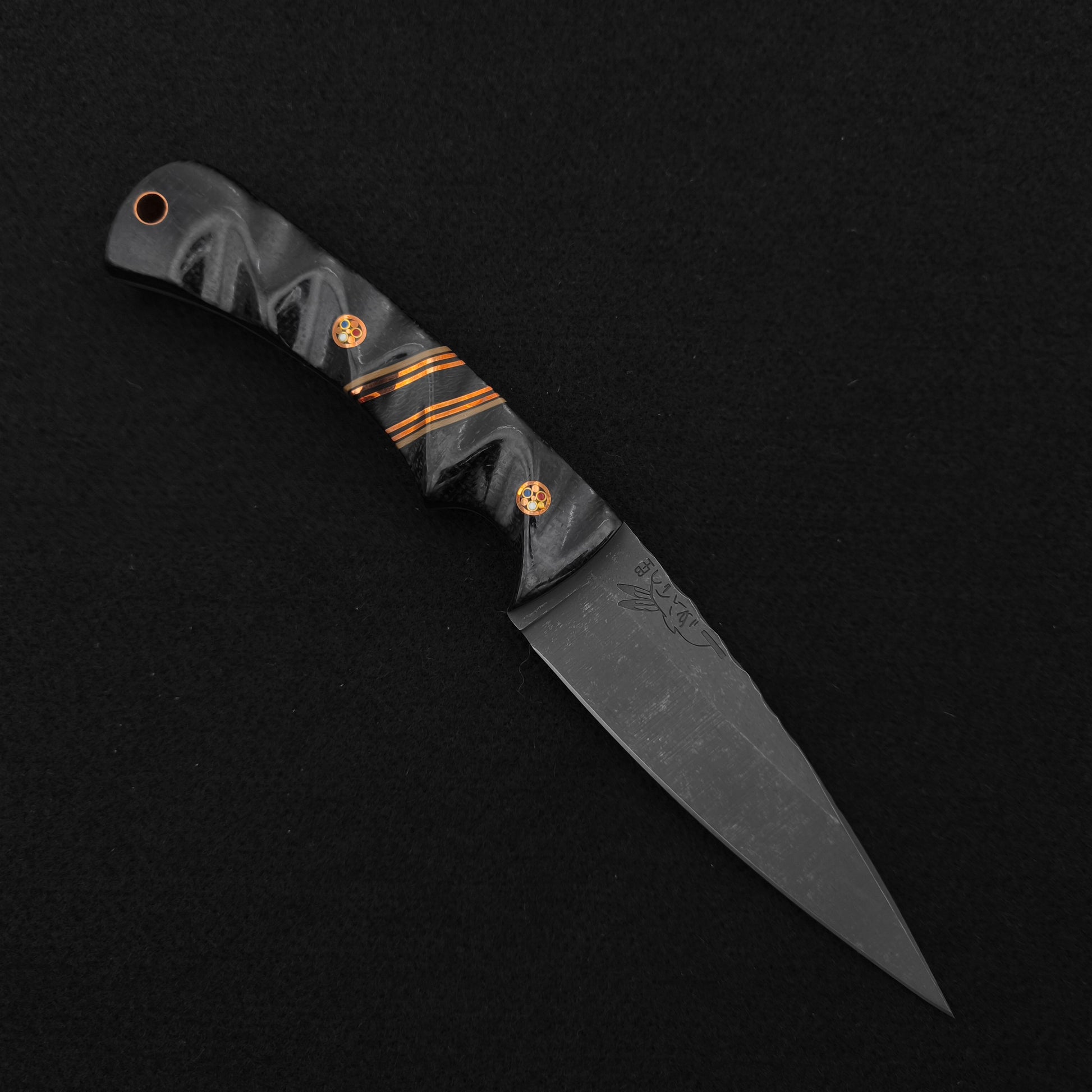 Half Face Blades Prometheus Black Burlap Micarta, Copper Pin Striping, Copper Patriot Mosaic Pins 1