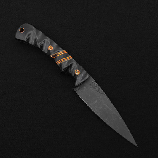 Half Face Blades Prometheus Black Burlap Micarta, Copper Pin Striping, Copper Patriot Mosaic Pins