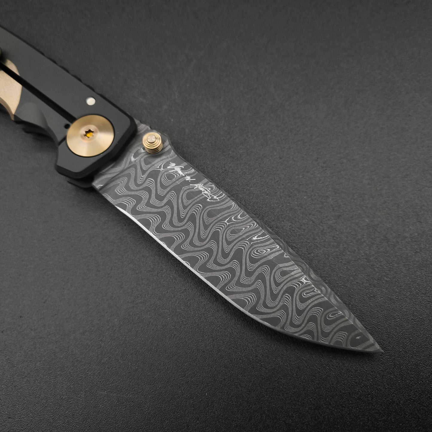 Spartan Blades Harsey Folder SF5 Custom Chad Nichols Damascus Gold Helmet 3