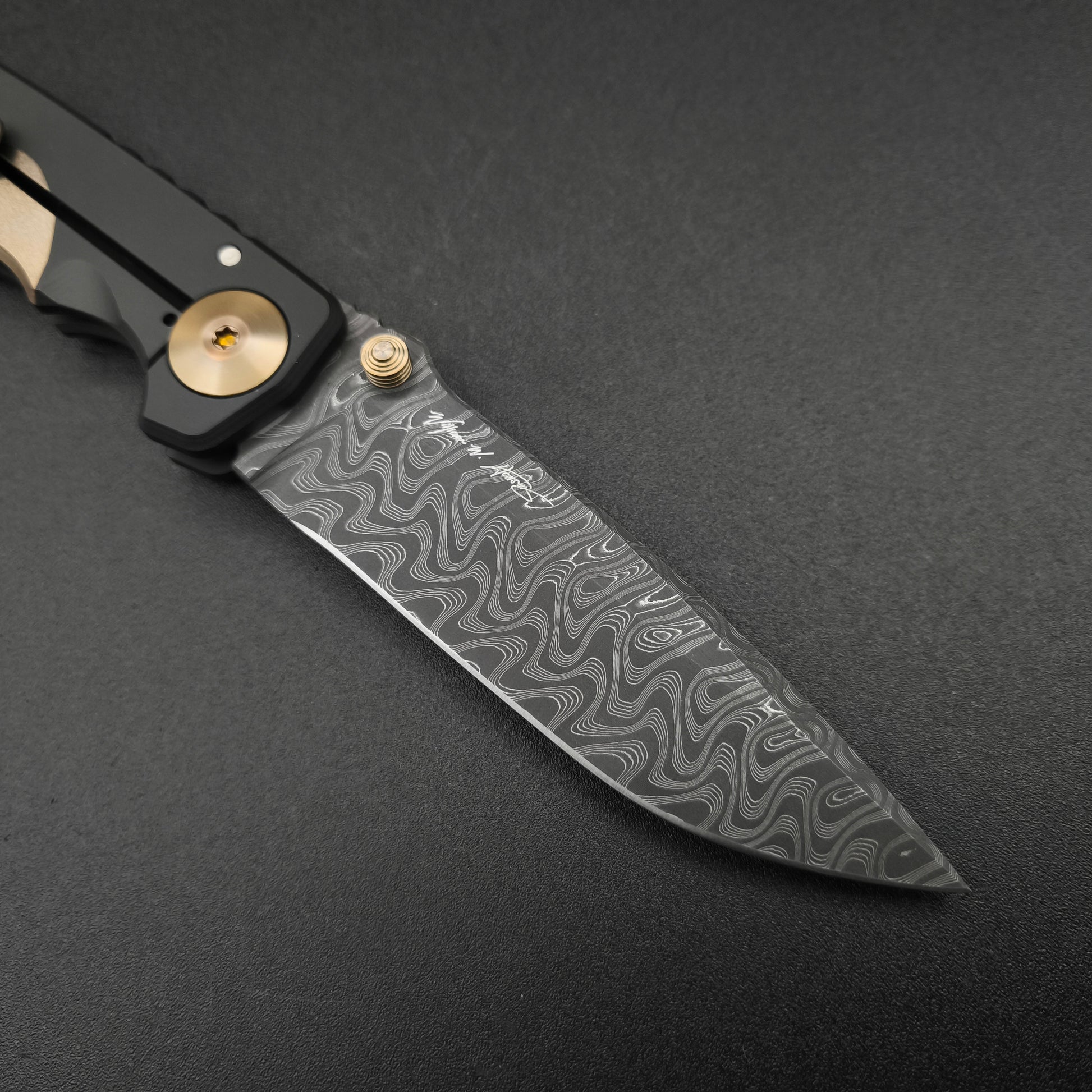 Spartan Blades Harsey Folder SF5 Custom Chad Nichols Damascus Gold Helmet 3