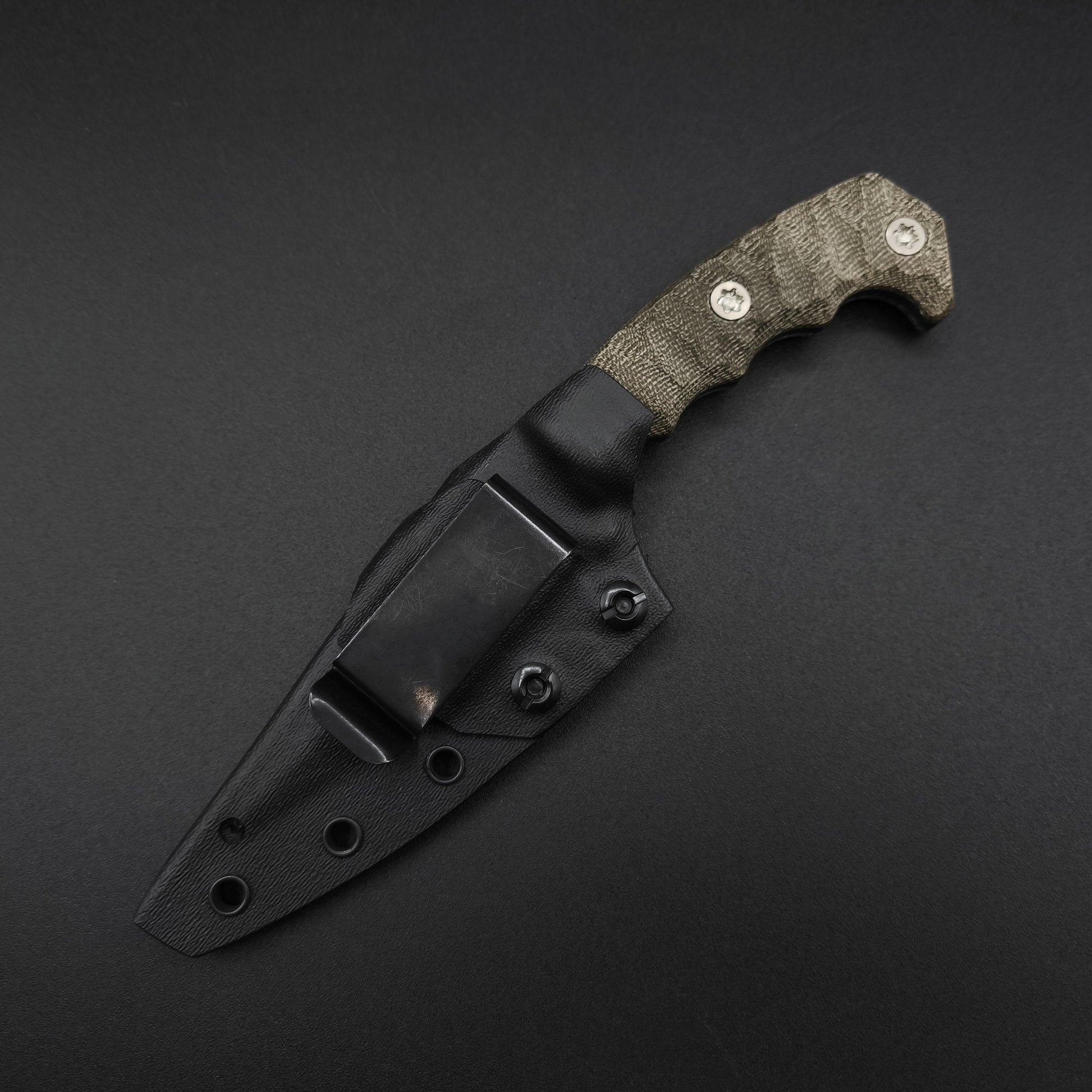 Half Face Blades HUMINT 4" OD Green Canvas Micarta, Armor Black 4