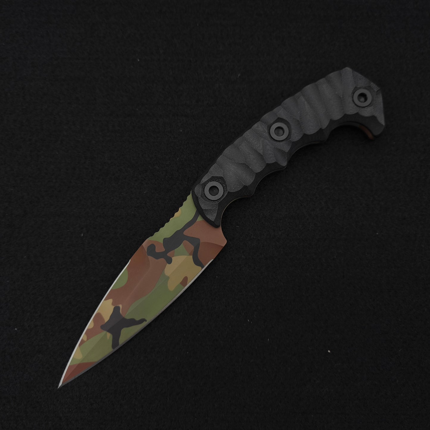Half Face Blades HUMINT 4" Black G10, M81 Camo Cerakote 2