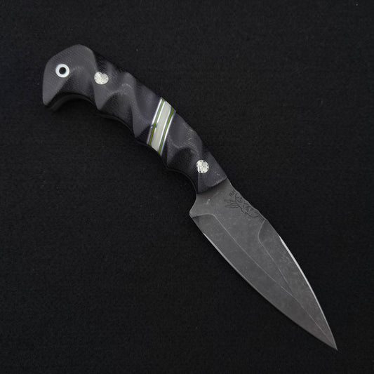 Half Face Blades HUMINT 4" Black Canvas Micarta, Grey G10, Glow Resin Split 1