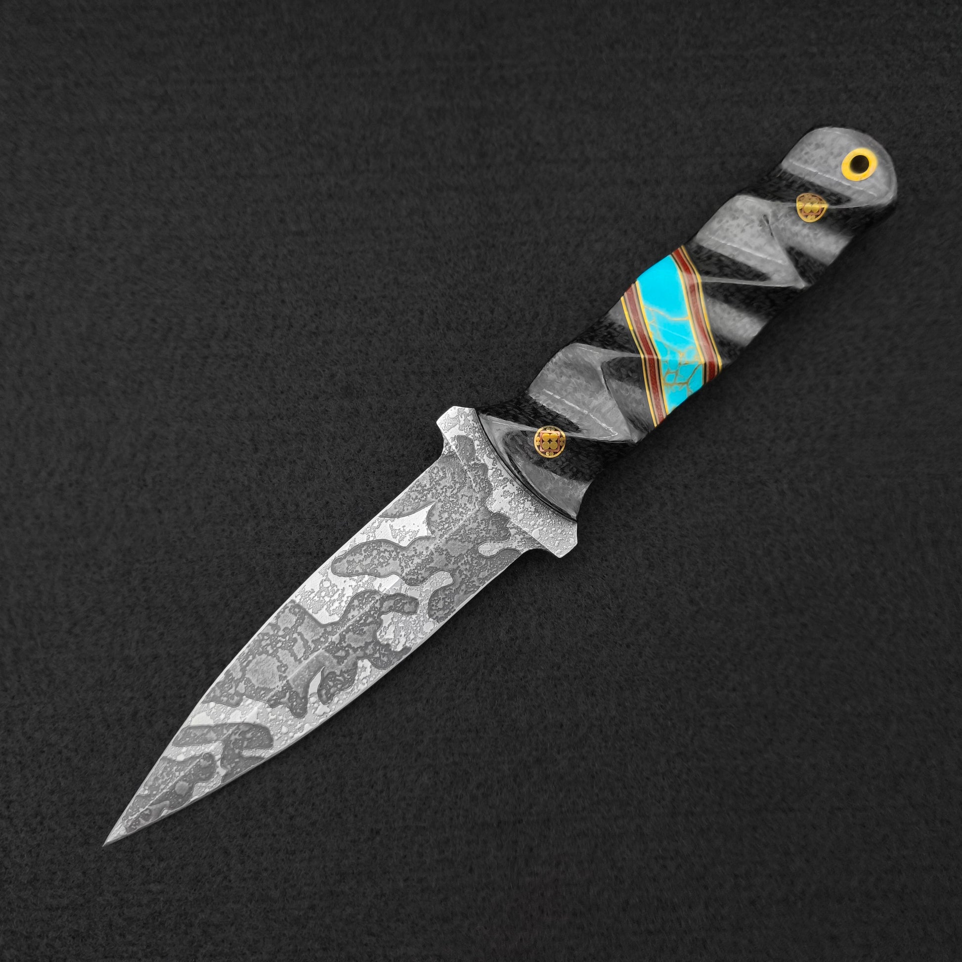 Half Face Blades Combat Dagger Black Burlap Micarta, Turquoise 2