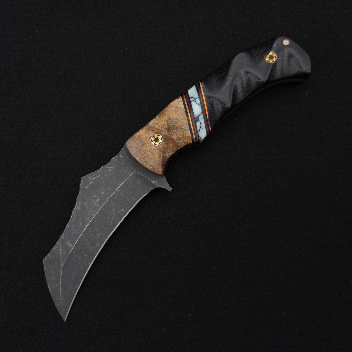 Half Face Blades Vulture Maple, Black Canvas Micarta, Mosaic Pins