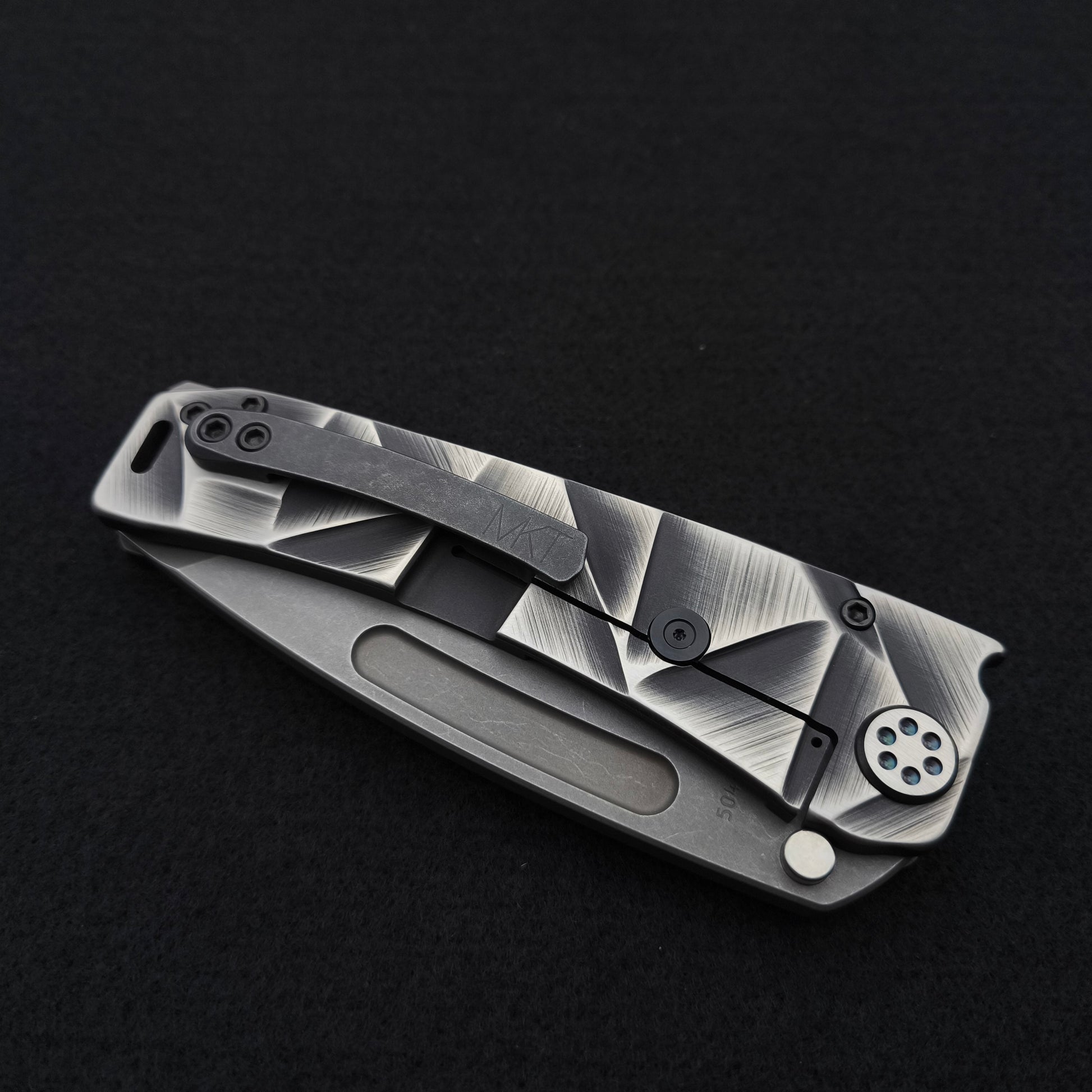 Medford Marauder, Full Size, Acid Distressed Tanto, Black and Silver Stained Glass 5
