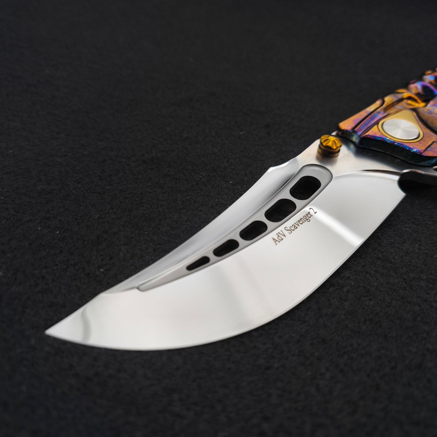 ADV Scavenger Gen 2, Integral Titanium Handle, Satin and Acid Rain, M390 3