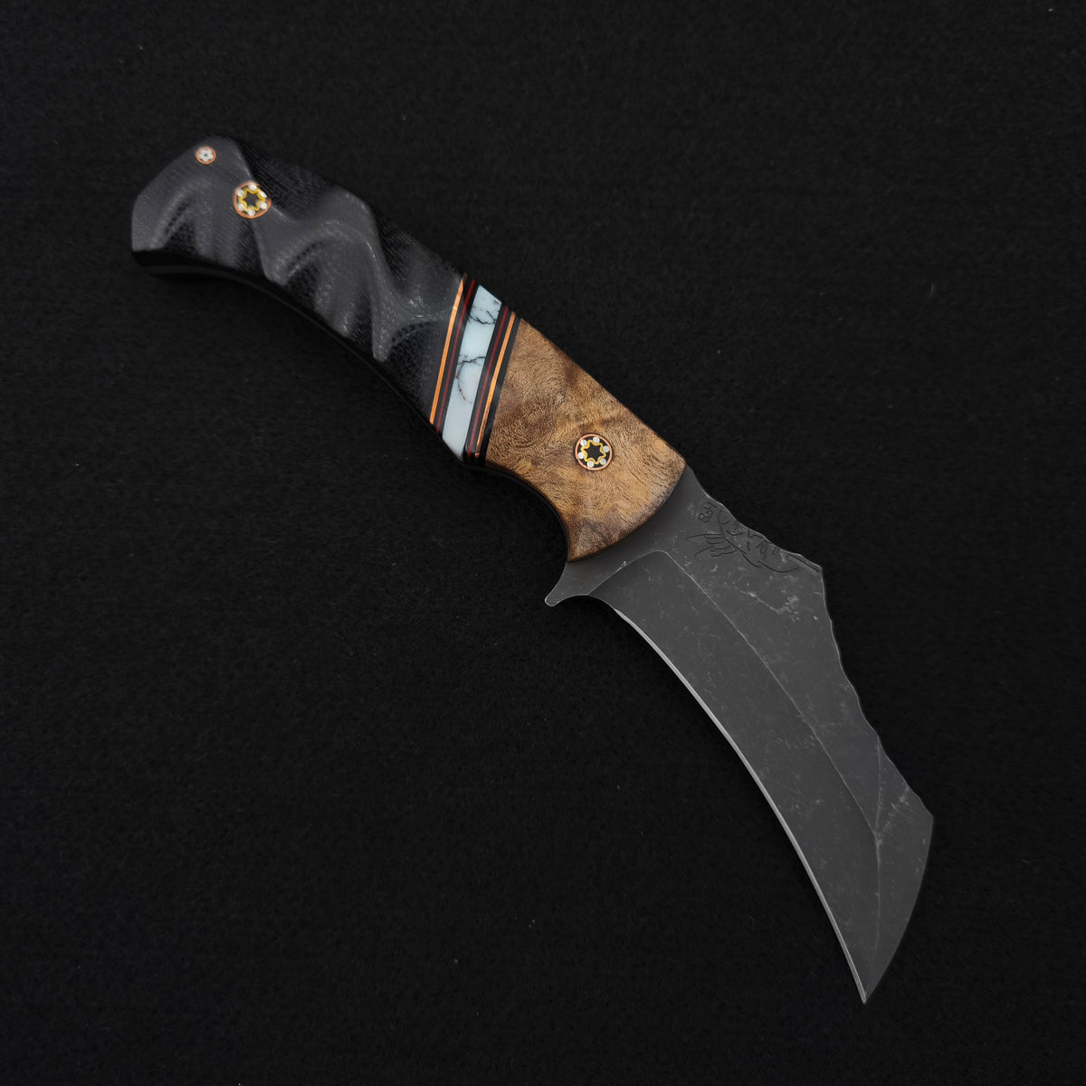 Half Face Blades Vulture Maple, Black Canvas Micarta, Mosaic Pins