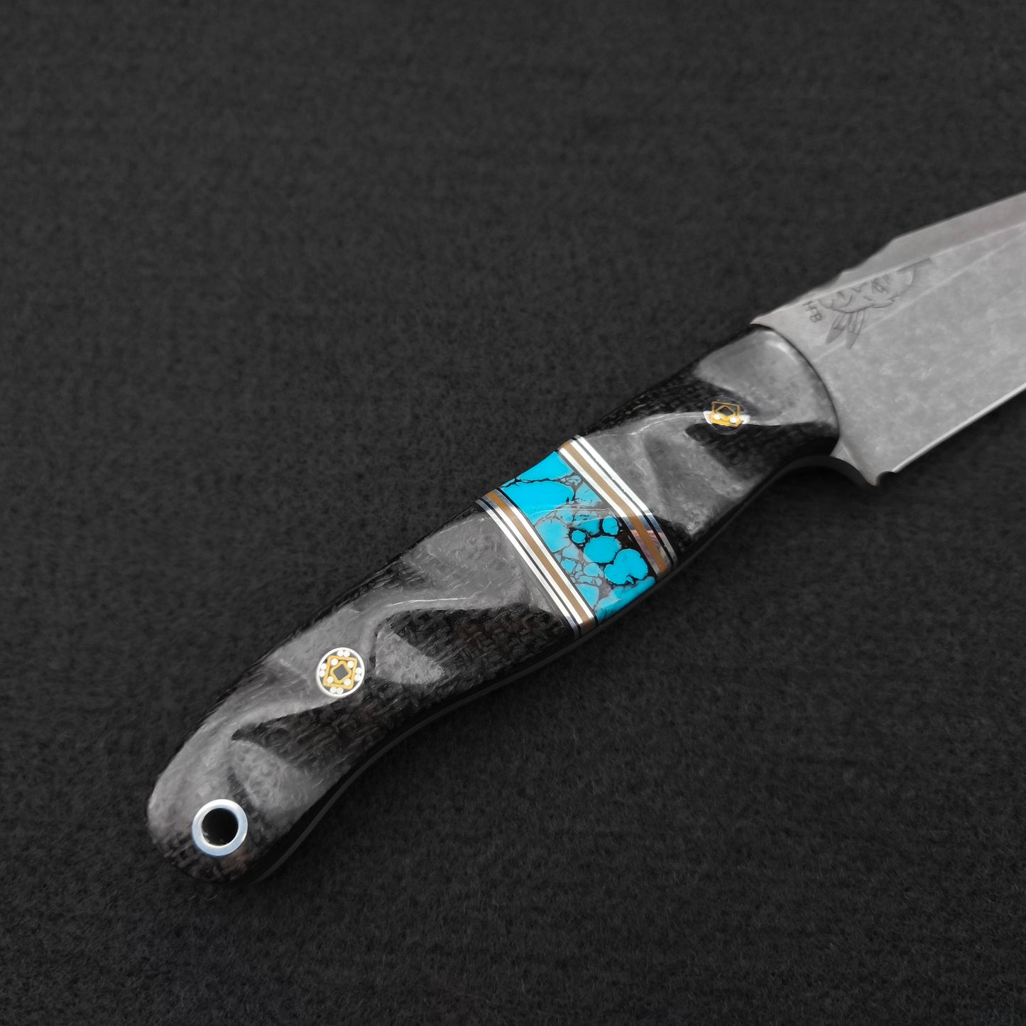 Half Face Blades Drop Point Scalper, Black Burlap Micarta, Turquoise 3