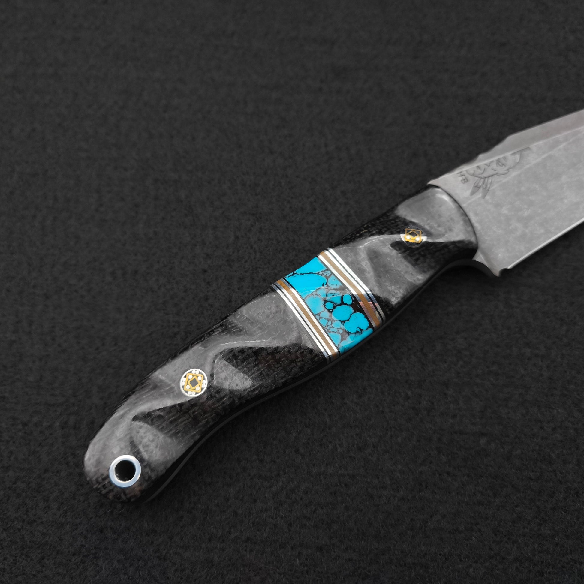 Half Face Blades Drop Point Scalper, Black Burlap Micarta, Turquoise 3