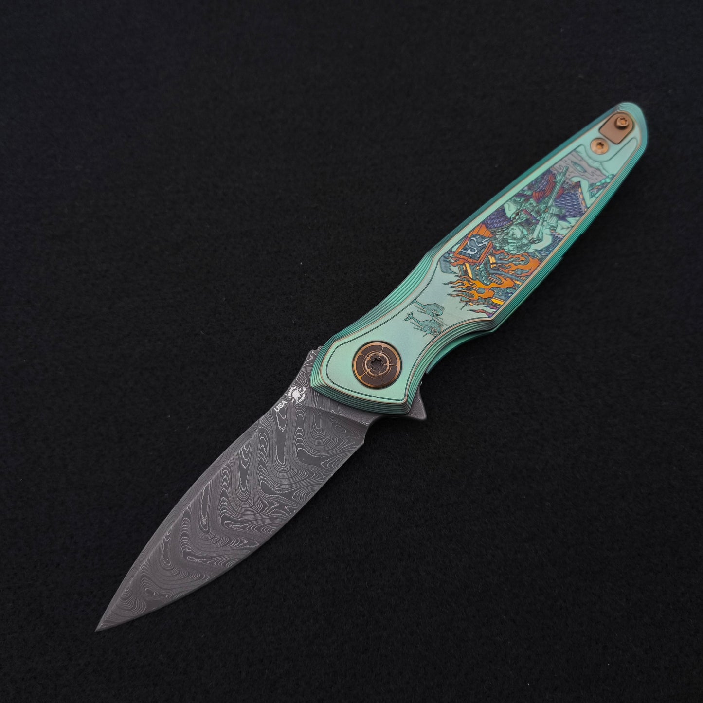 Spartan Blades PANDIA Ronin Fire SF16 Custom Chad Nichols Damascus 1