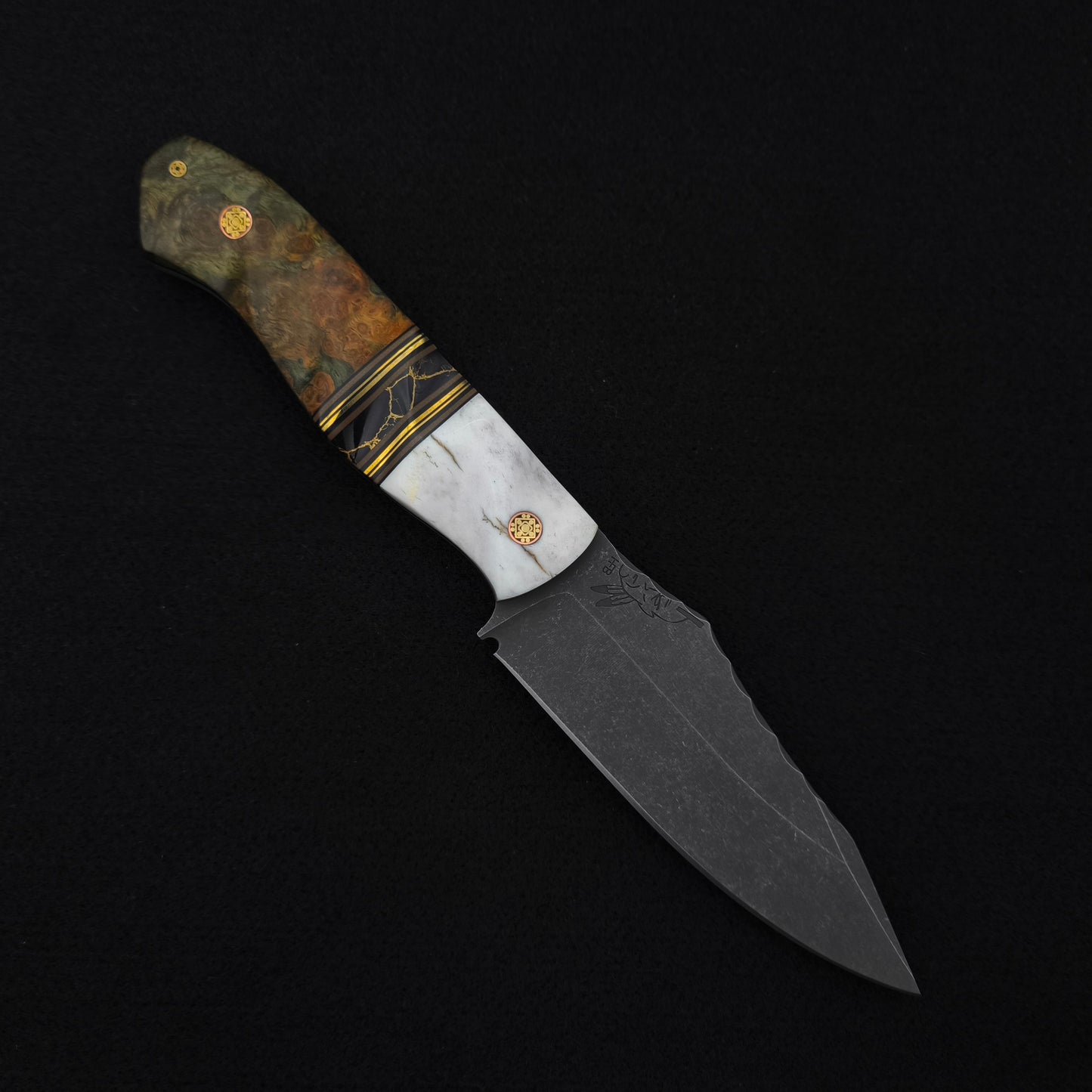 Half Face Blades Field Knife Elk Antler, Dyed Black Ash 1