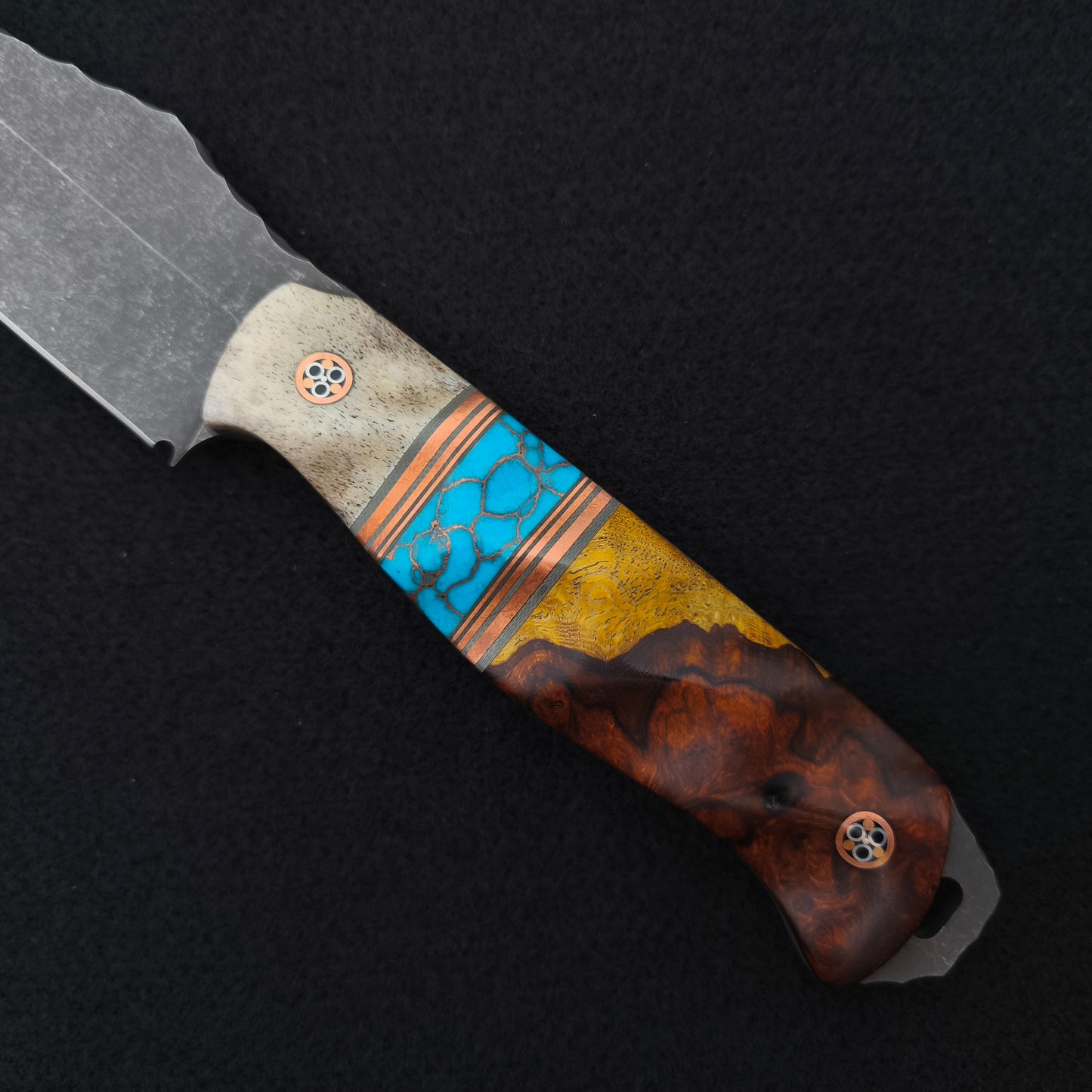 Half Face Blades Field Knife Elk Antler, Turquoise, Desert Ironwood