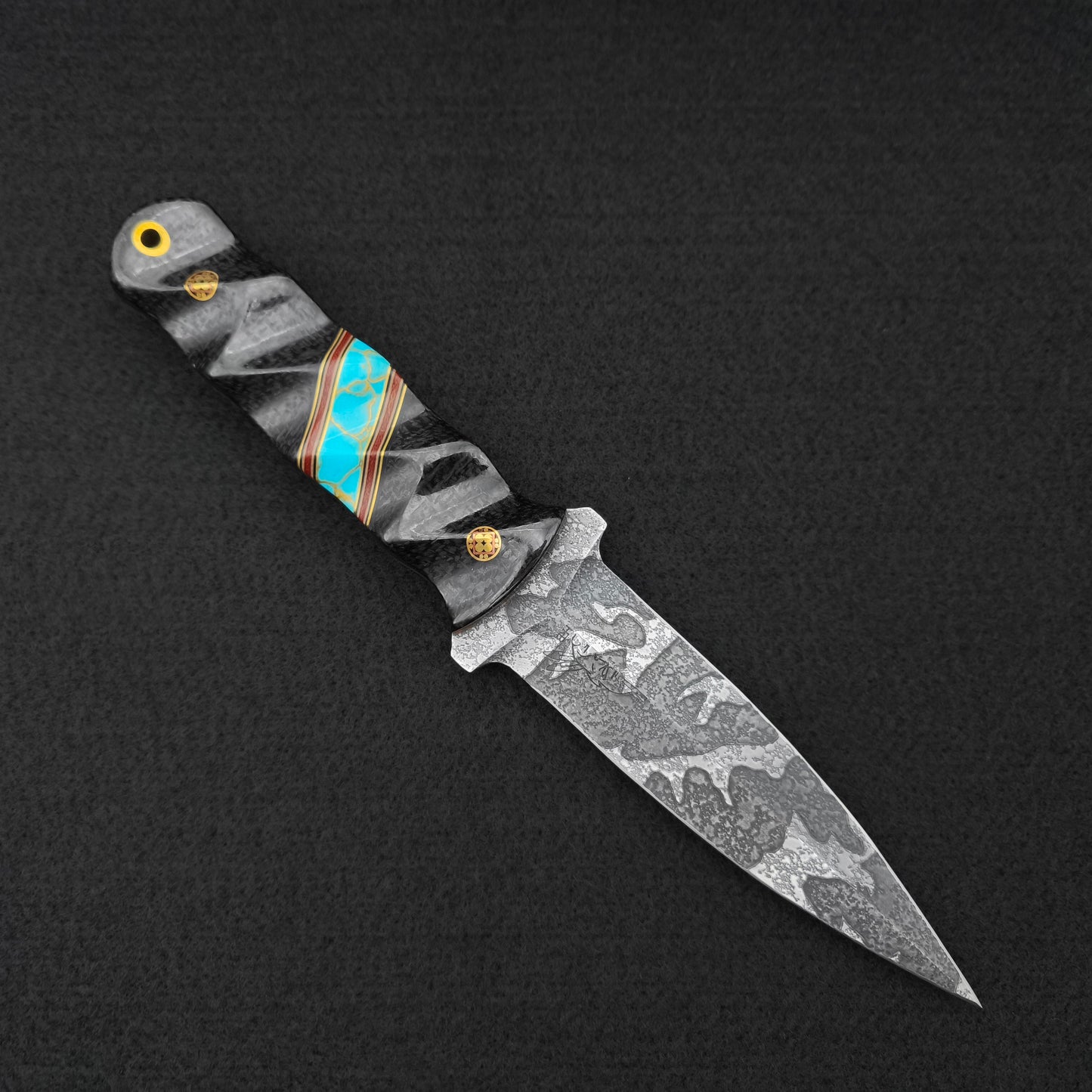 Half Face Blades Combat Dagger Black Burlap Micarta, Turquoise 1