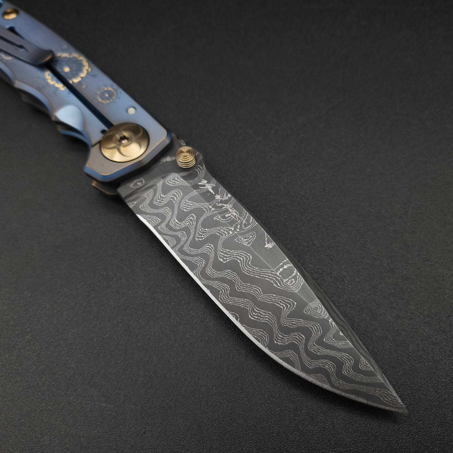Spartan Blades Harsey Folder SF5 Custom Chad Nichols Damascus Plague Doctor Blue