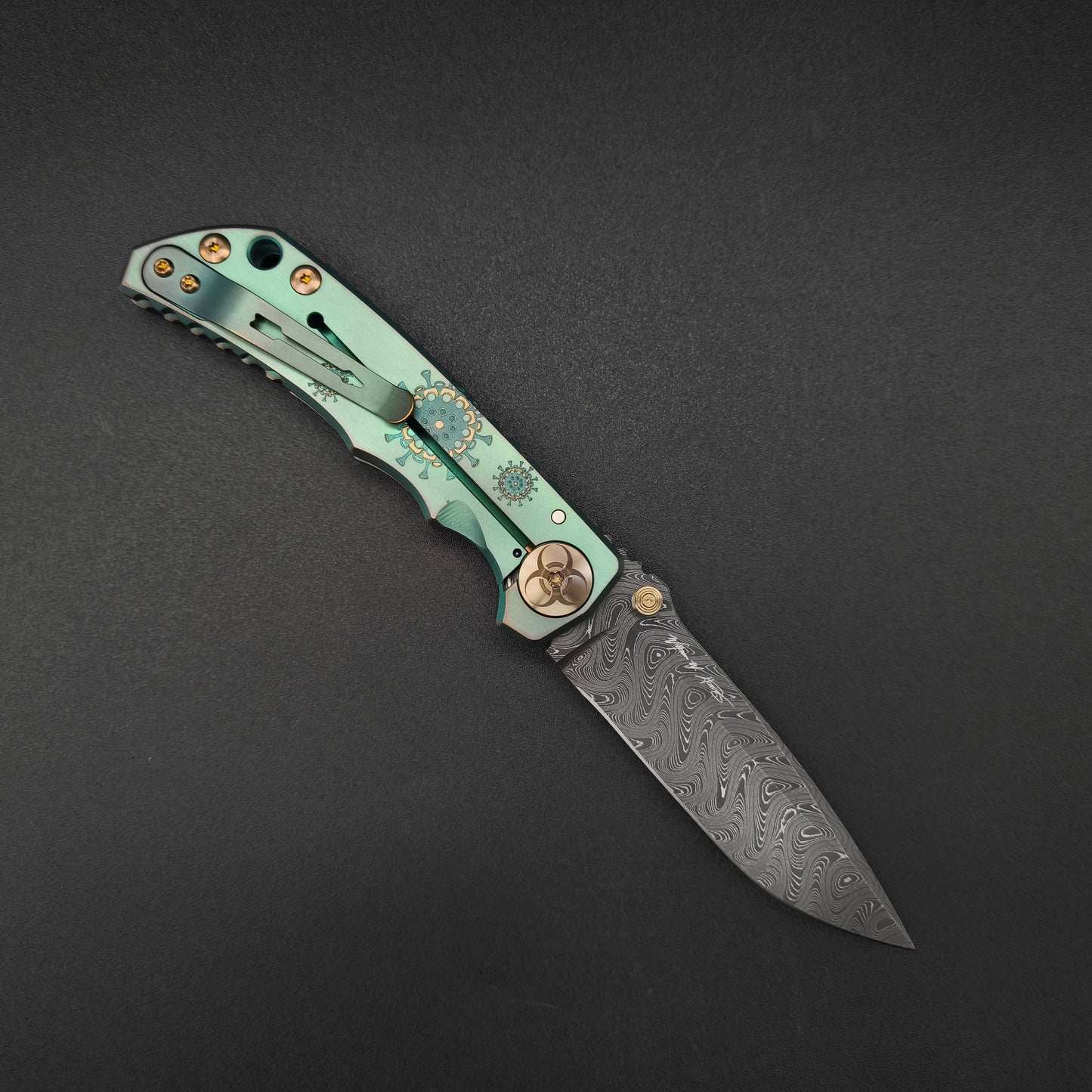 Spartan Blades Harsey Folder SF5 Custom Chad Nichols Damascus Plague Doctor Green