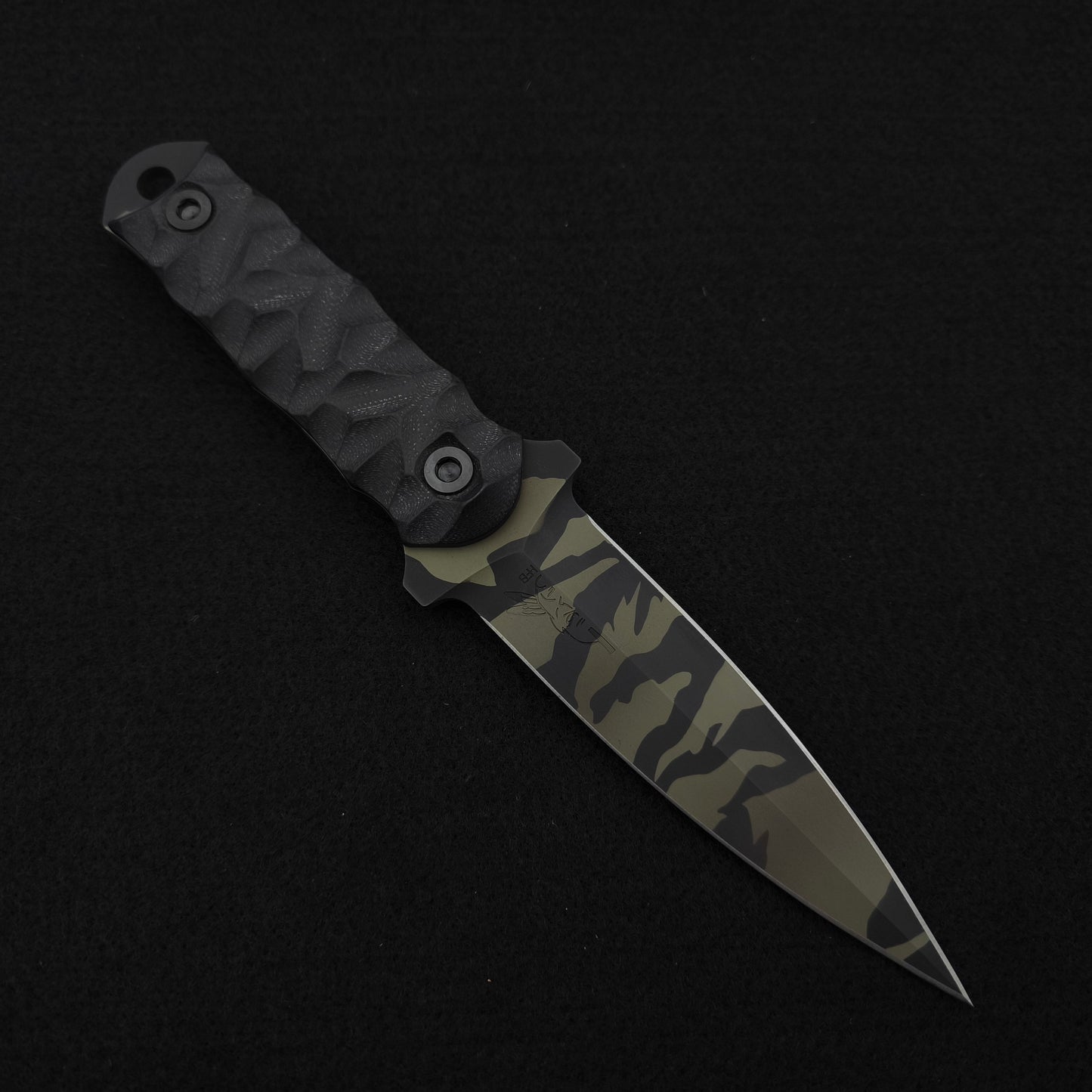 Half Face Blades Combat Dagger Black G10, Tiger Stripe Camo Cerakote 1