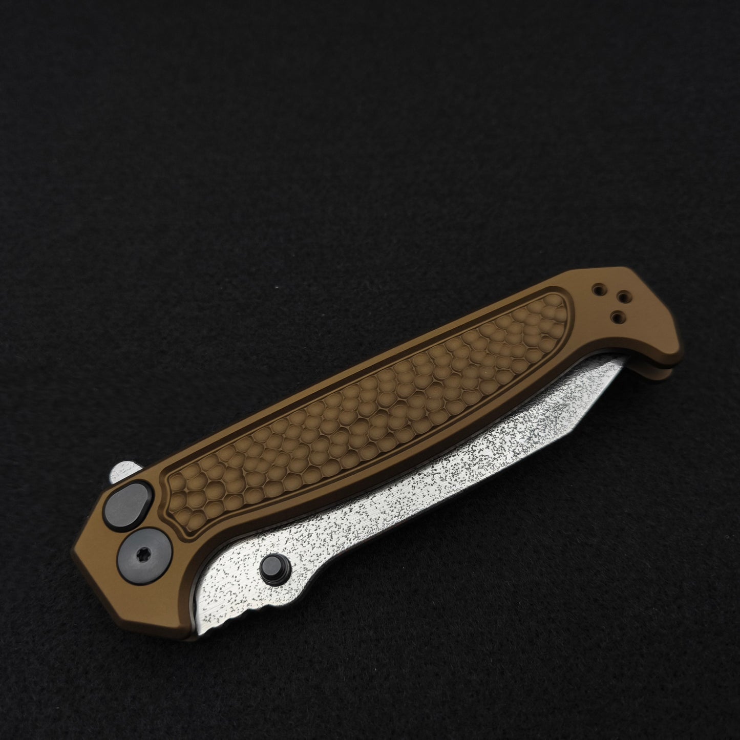 Half Face Blades Custom Disaster Folder, Anodized OD Green Handle, Acid Splash Blade