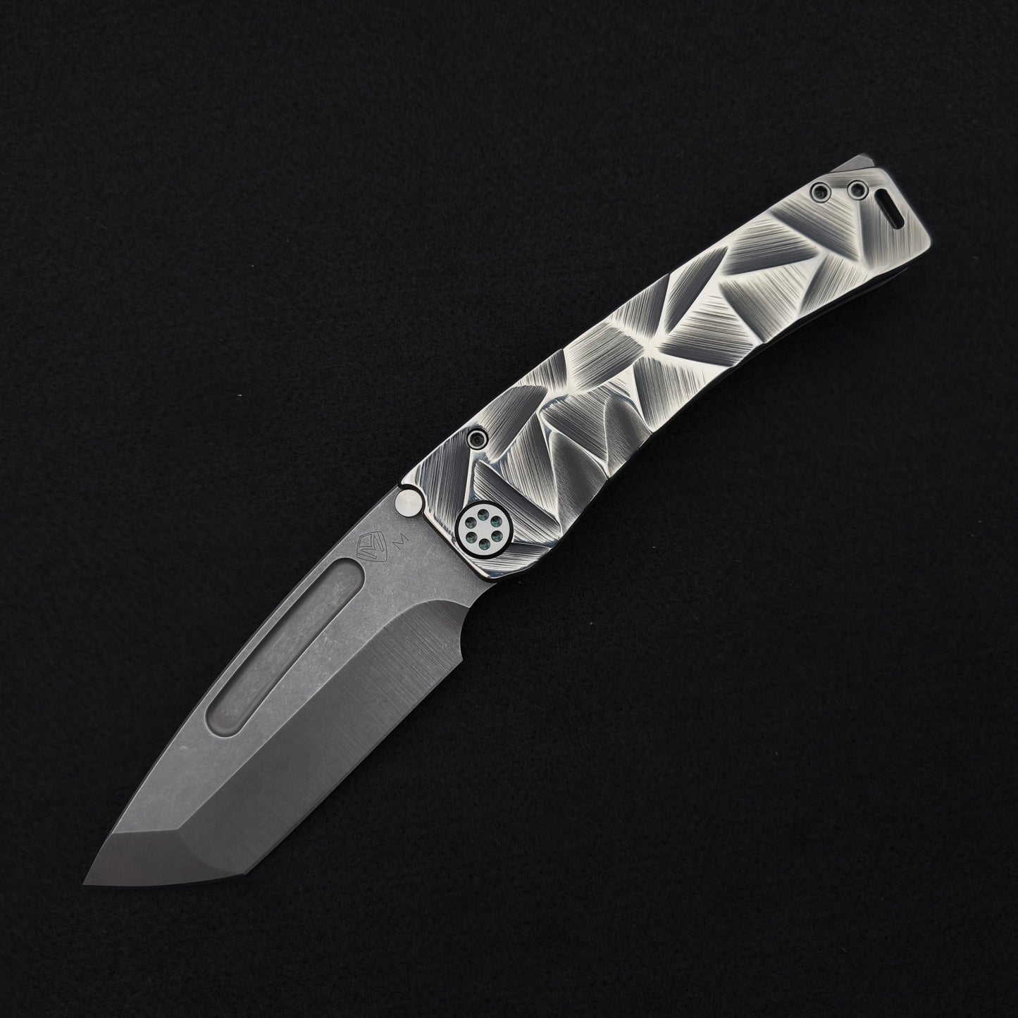 Medford Marauder, Full Size, Acid Distressed Tanto, Black and Silver Stained Glass