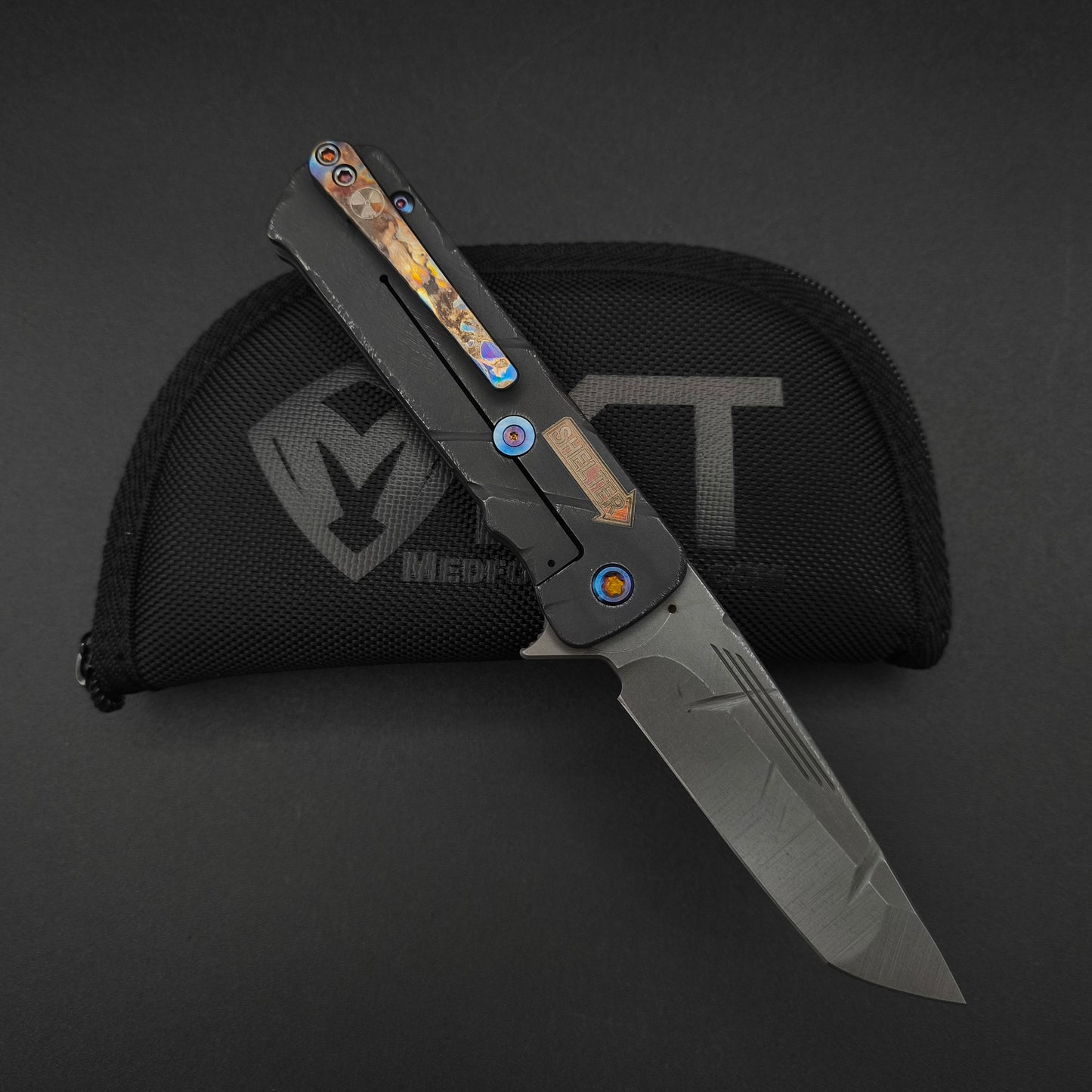 Medford TFF-4 Acid Distressed Tanto, Black Fallout and flamed Copper Inlay 2