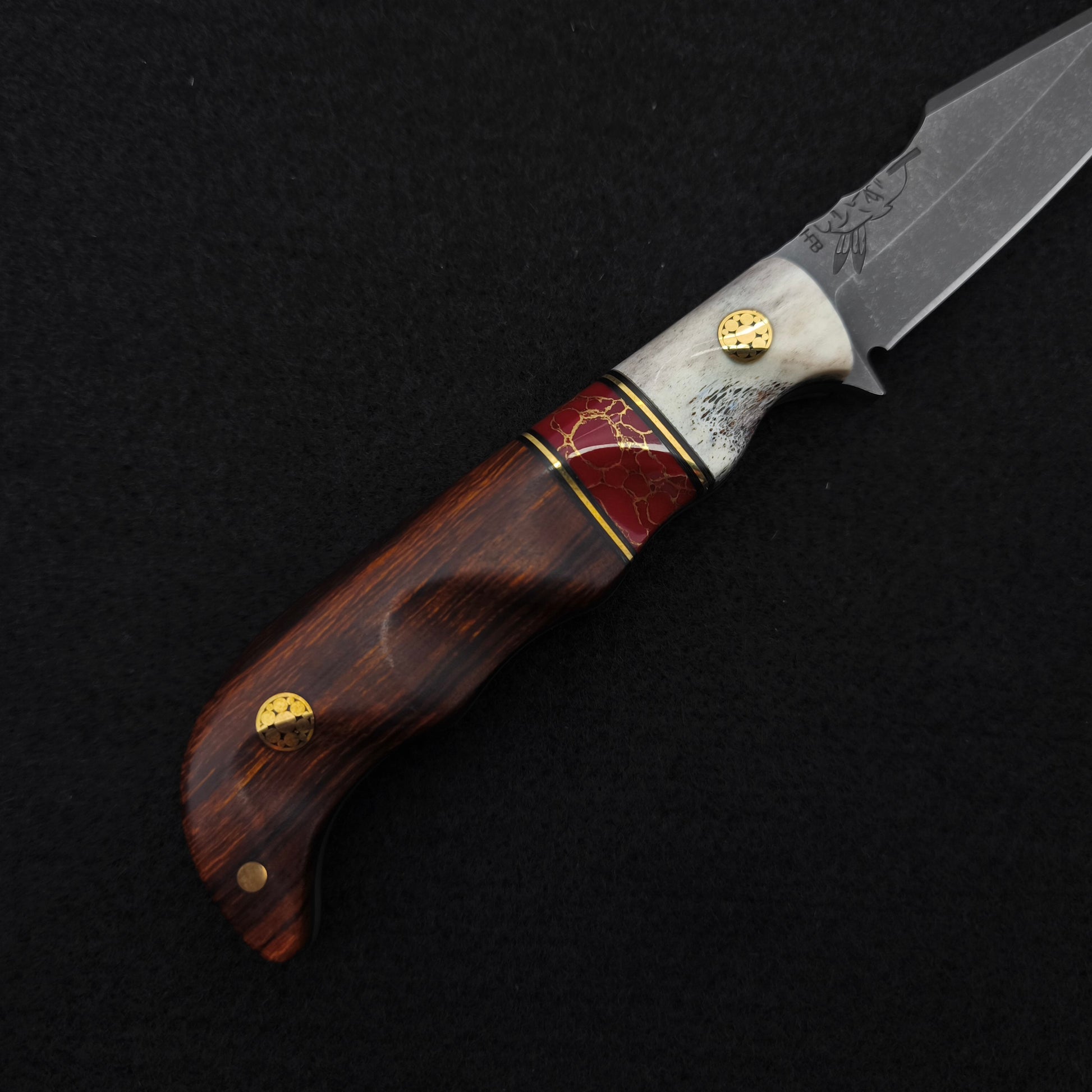Half Face Blades Senator Elk Antler, Black G10 and Brass Pin Striping 3