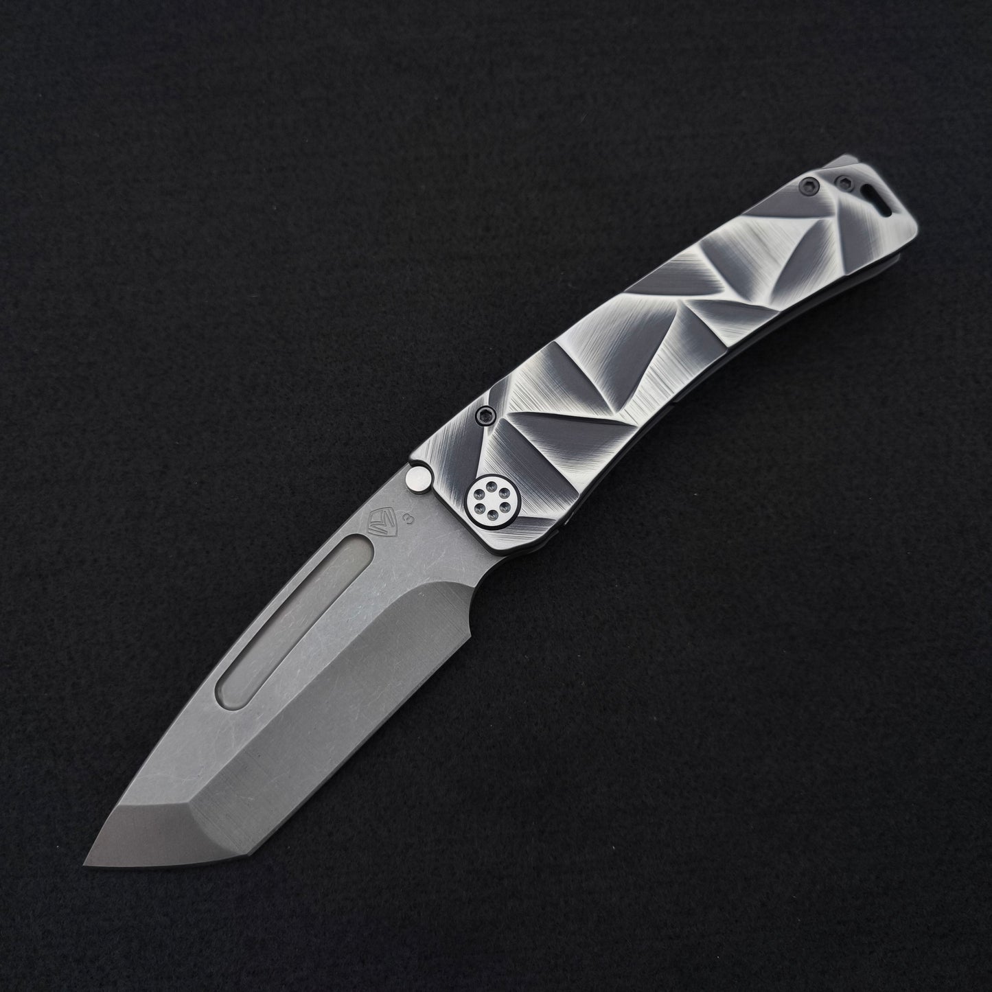Medford Marauder, Full Size, Acid Distressed Tanto, Black and Silver Stained Glass 1