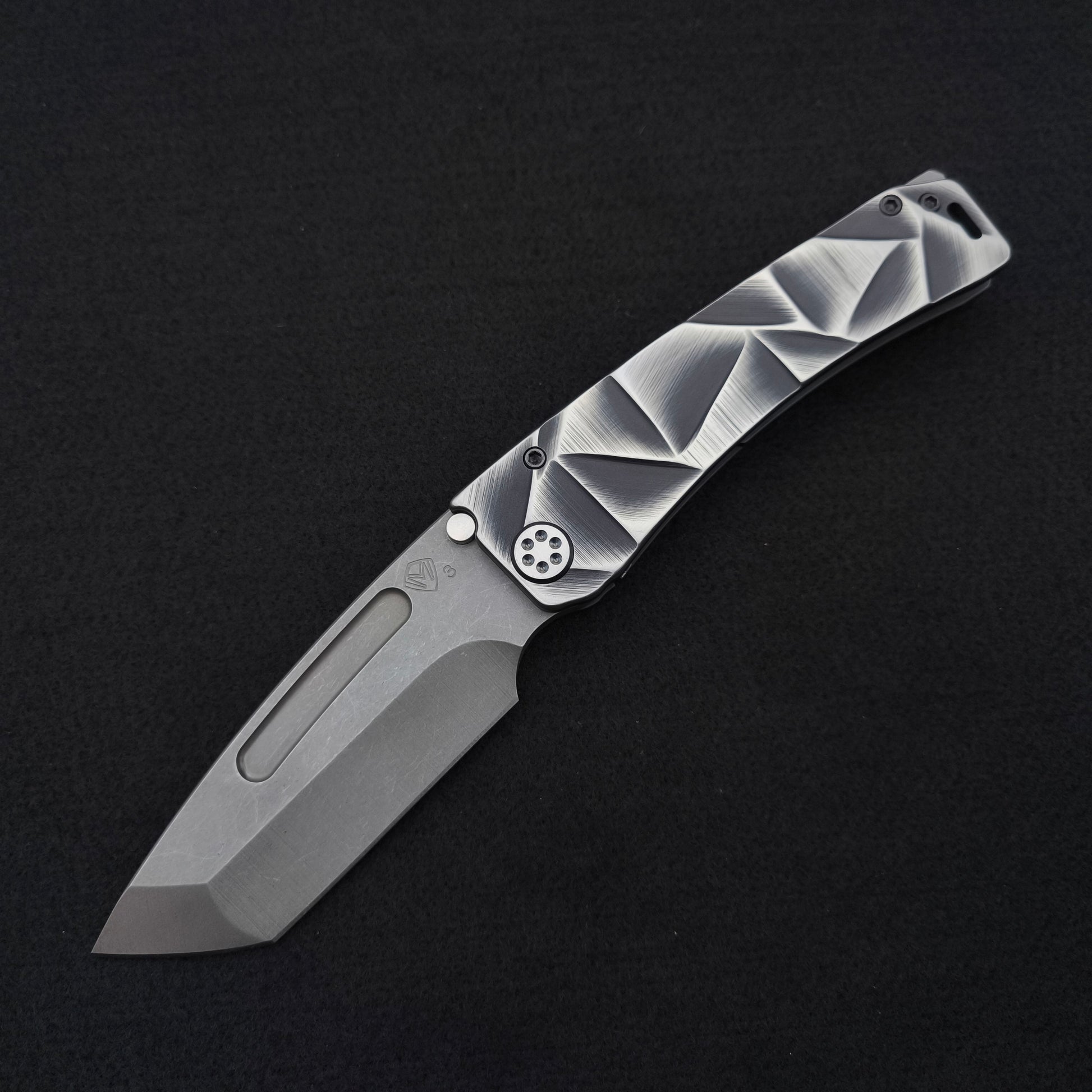Medford Marauder, Full Size, Acid Distressed Tanto, Black and Silver Stained Glass 1