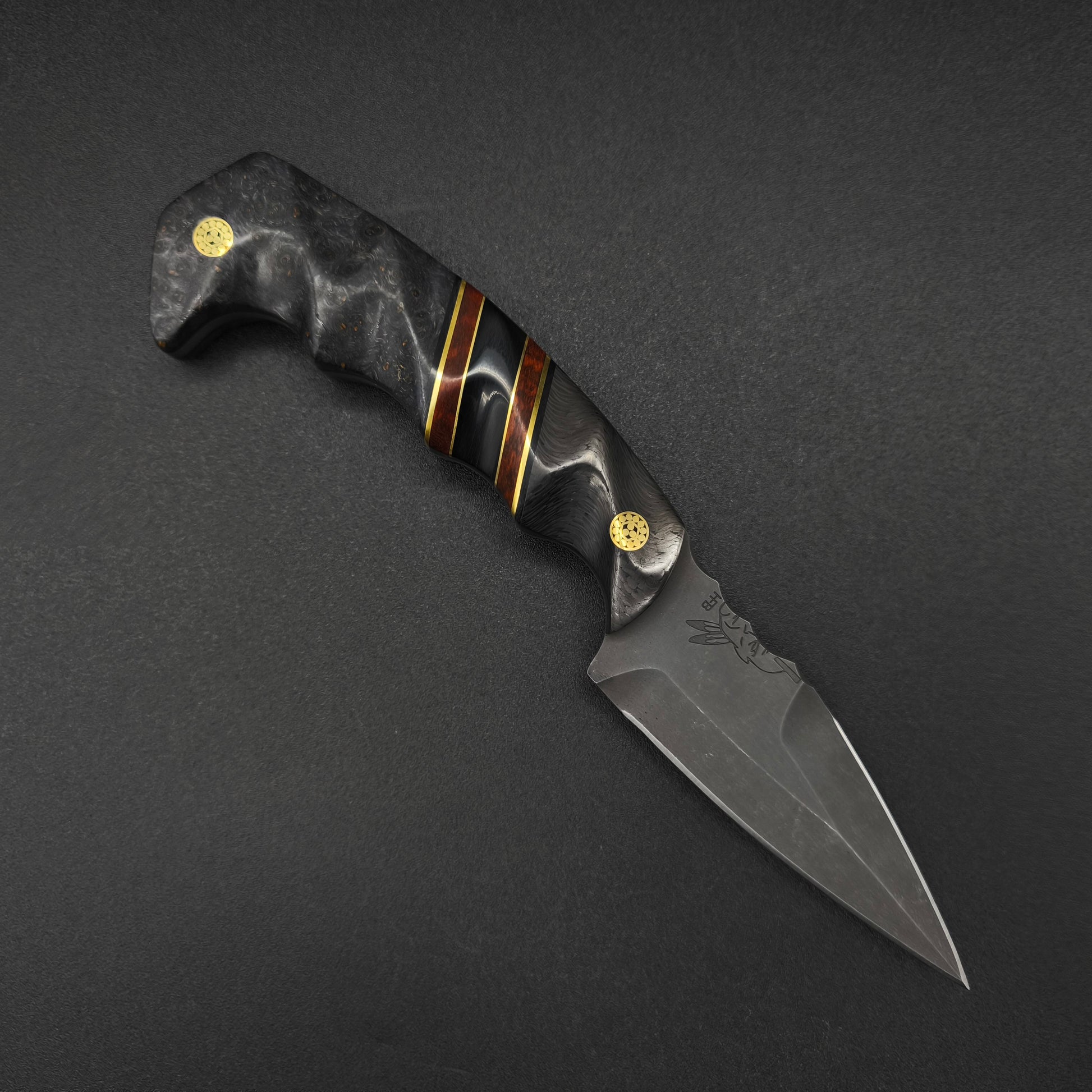 Half Face Blades HUMINT 3" Carbon Fiber, Snakewood and Bison Horn Split, Dyed Black Ash 1