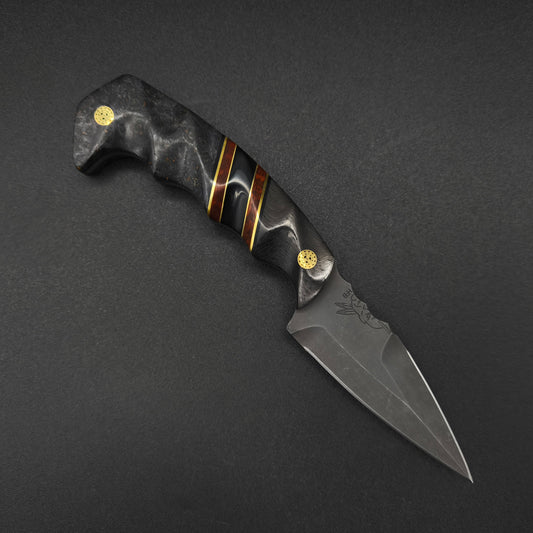 Half Face Blades HUMINT 3" Carbon Fiber, Snakewood and Bison Horn Split, Dyed Black Ash 1