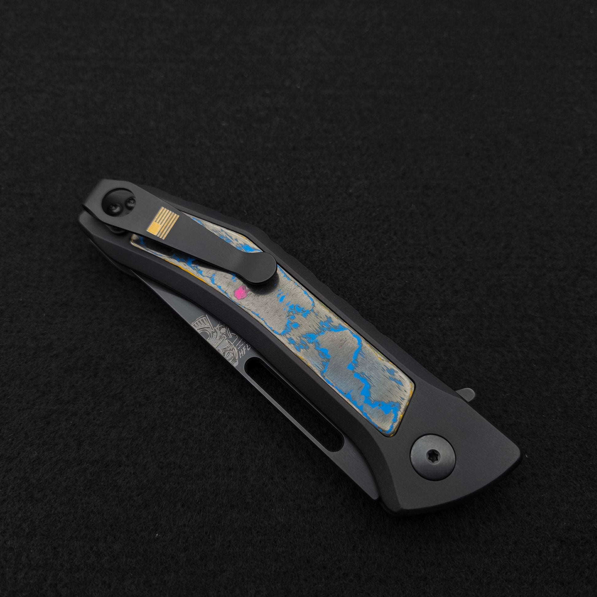 Half Face Blades Custom Kwaiken Folder, 80's Camo Carbon 5