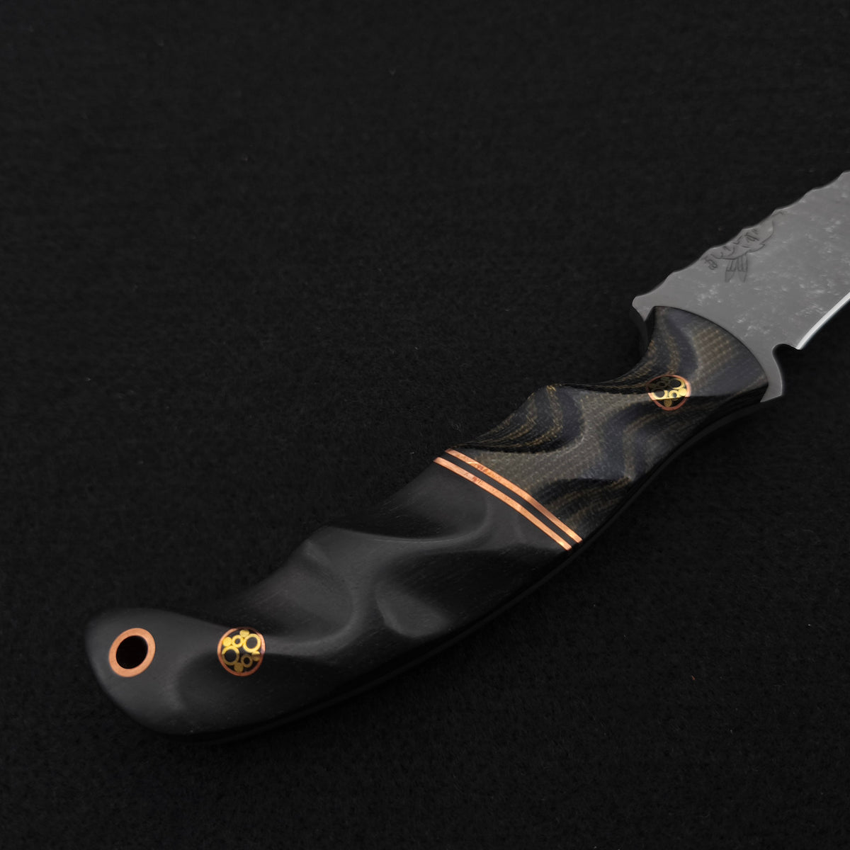 Half Face Blades Draugr OD Green and Black Layered Canvas Micarta, African Blackwood