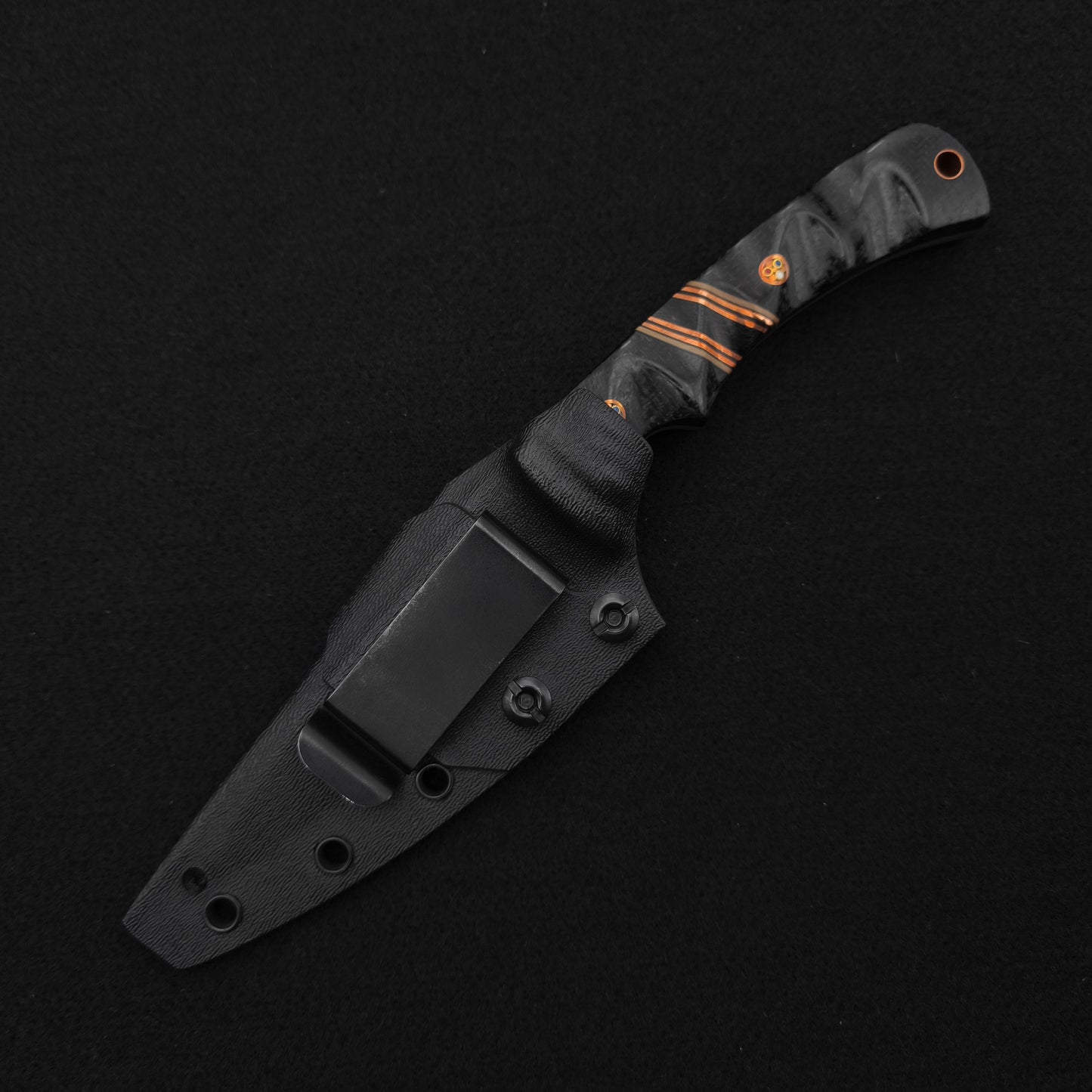 Half Face Blades Prometheus Black Burlap Micarta, Copper Pin Striping, Copper Patriot Mosaic Pins 5