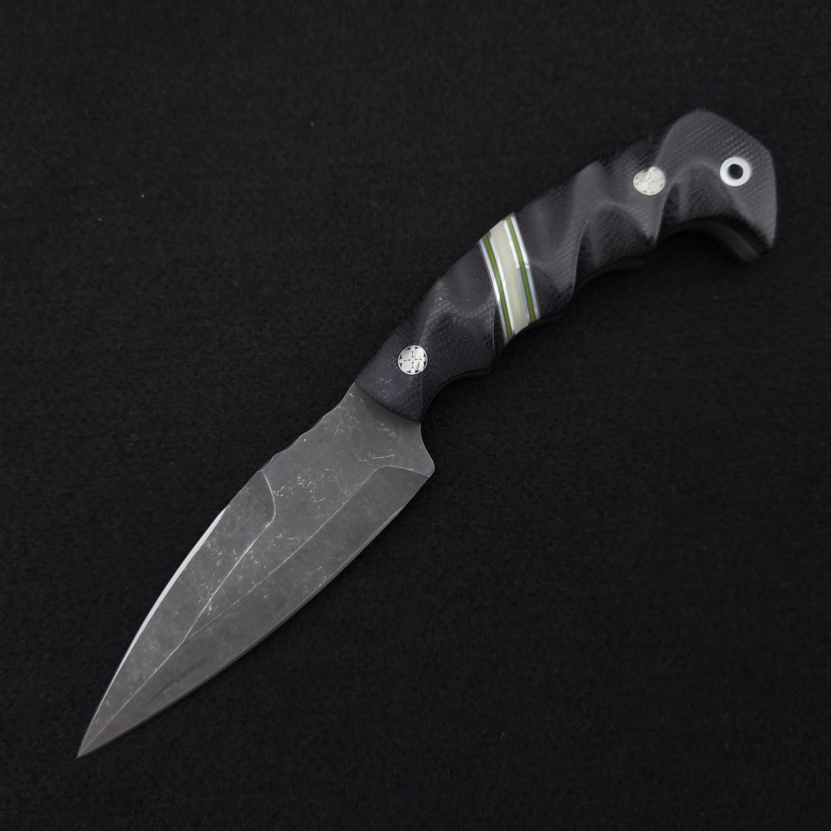 Half Face Blades HUMINT 4" Black Canvas Micarta, Grey G10, Glow Resin Split