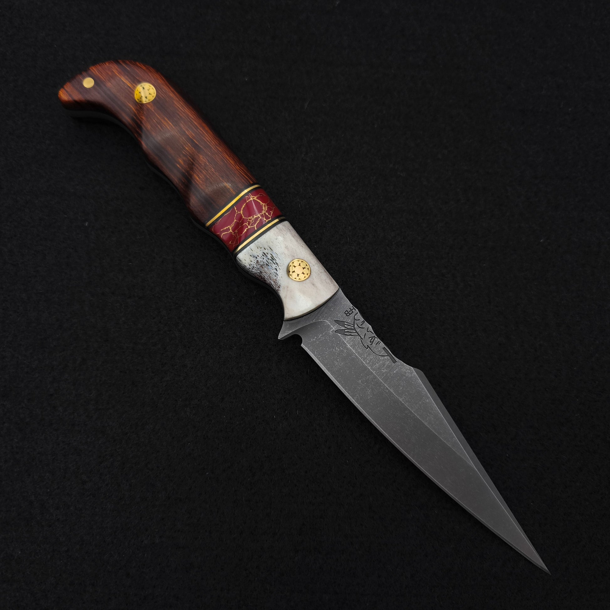 Half Face Blades Senator Elk Antler, Black G10 and Brass Pin Striping 1