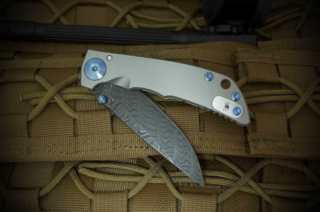 Spartan Blades Harsey Folder 3.25 Chad Nichols Damascus Blue Ano Hardware 2