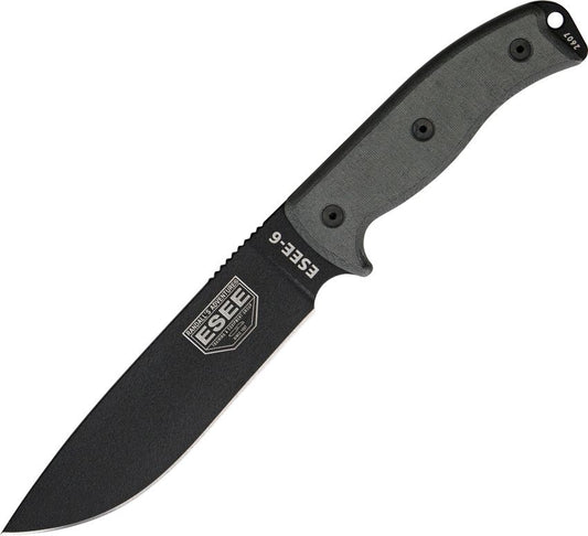 ESEE 6, Black Blade, Black Micarta Griff, 1095 6P-B
