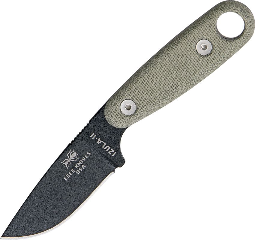 ESEE Izula II Black, Green Canvas Micarta, IZULA-II-B, 1095