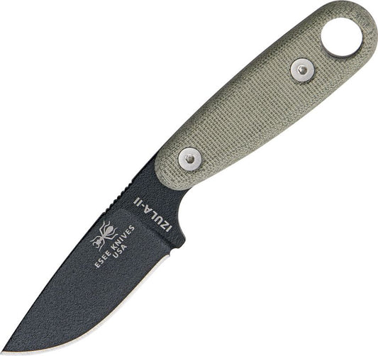 ESEE Izula II Black, Green Canvas Micarta, IZULA-II-B, 1095