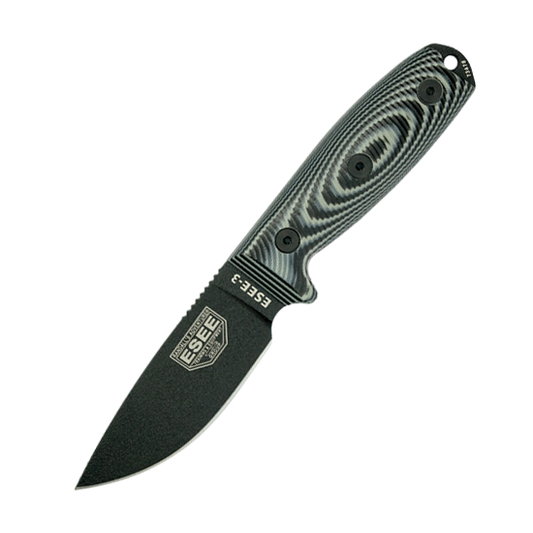 ESEE 3, Black Blade, Gray/Black G-10 3D Griff, 1095 3PMB-002