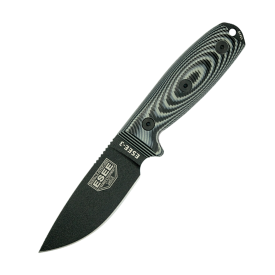 ESEE 3, Black Blade, Gray/Black G-10 3D Griff, 1095 3PMB-002