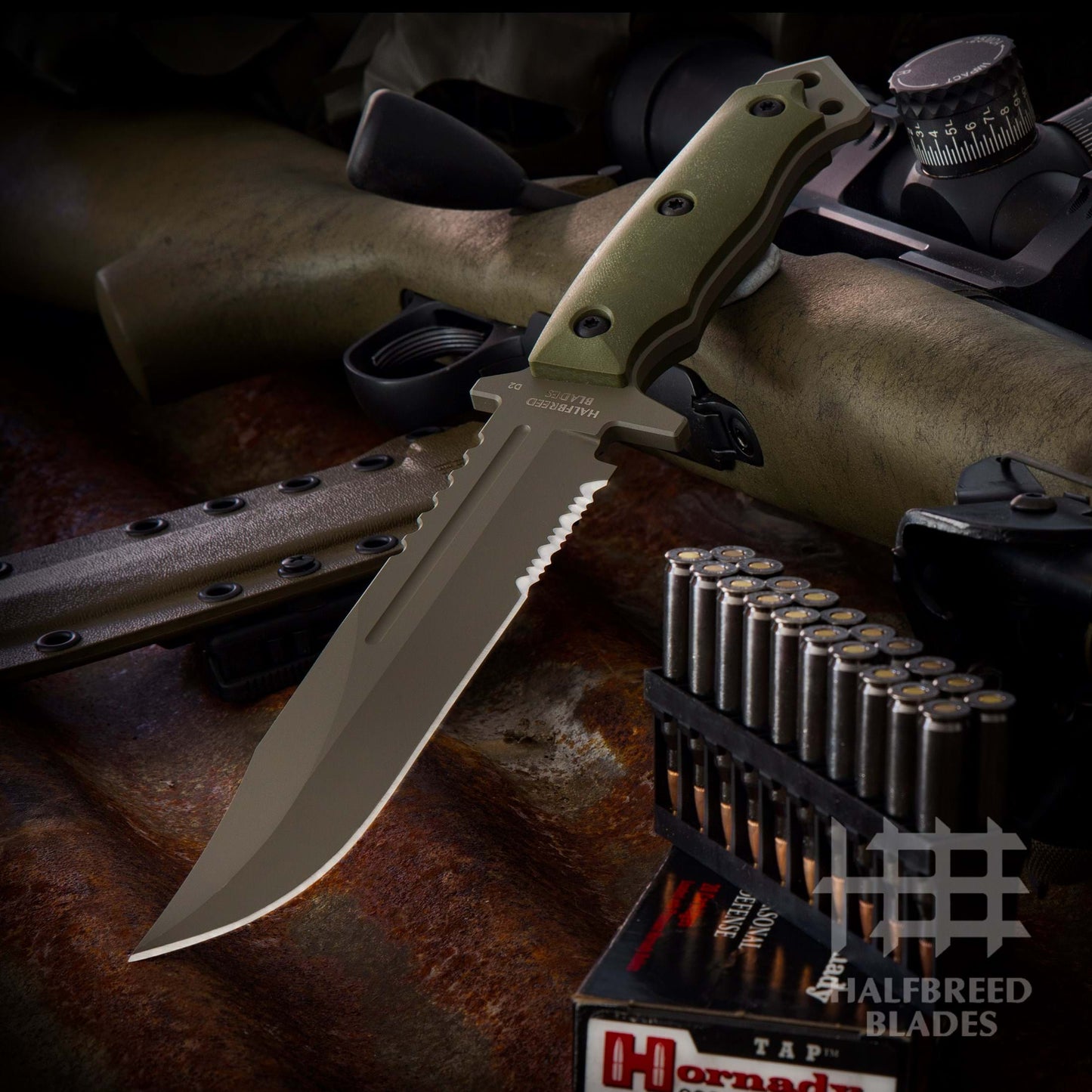 Halfbreed Blades LIK-01 Ranger Green OD Large Infantry Knife K110/D2