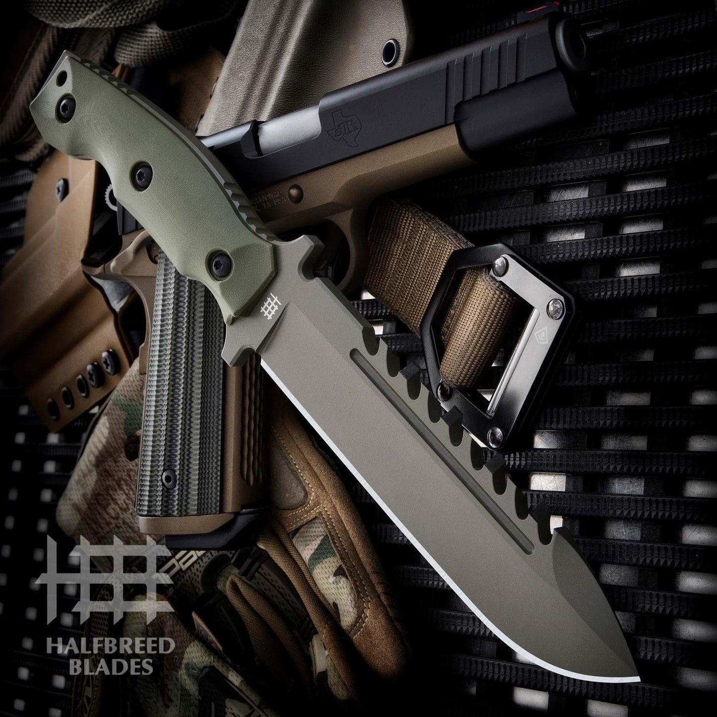 Halfbreed Blades LSK-01 OD Green Large Survival Knife K110/D2